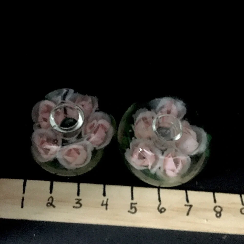 Candle Holders 2 Glass Terrarium Pink Roses Shabby Cottage Core Candles Not Iclu
